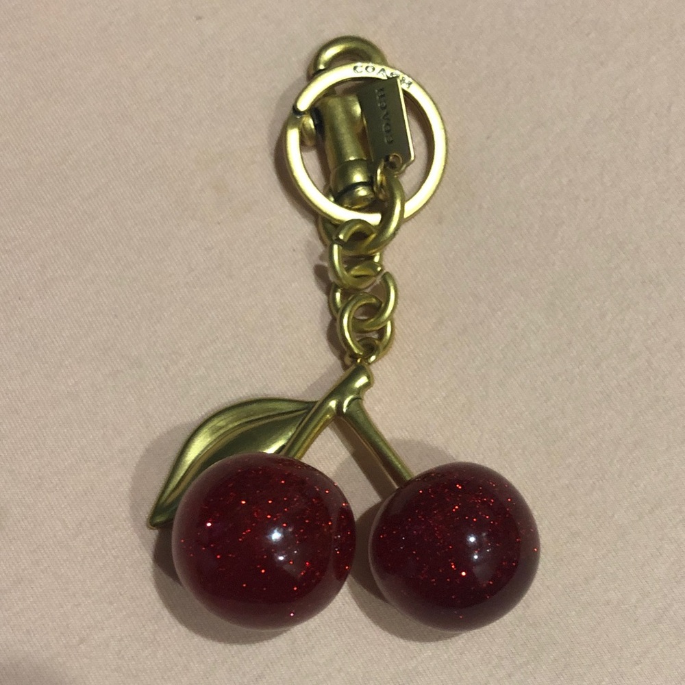 Coach Gold-Tone Cherry Key Charm with Red Glitter Cherries